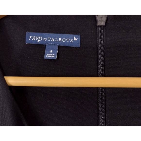 TALBOTS Sleeveless Flounce Dress Stretch Floral Trim Navy Size 8 - Picture 11 of 16